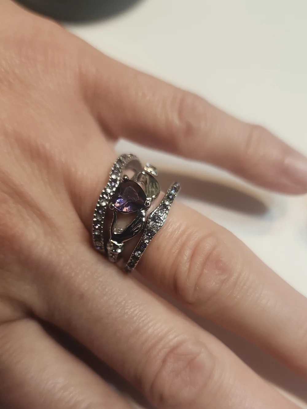 3pcs/set Luxury Purple Crystal Ladies Ring Rhinestone zirconia For Women Party,